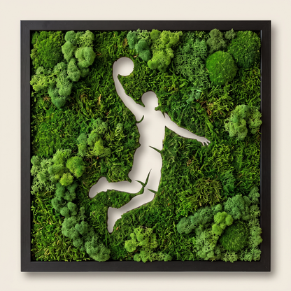 Basketball Moss Wall Art – Handmade Preserved Moss Panel, Dunk Silhouette