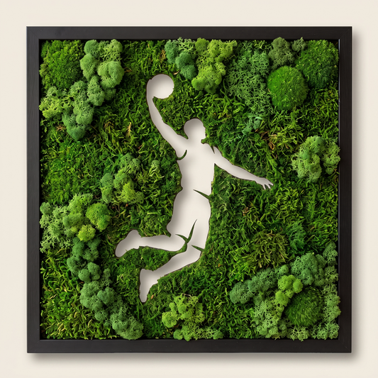 Basketball Moss Wall Art – Handmade Preserved Moss Panel, Dunk Silhouette