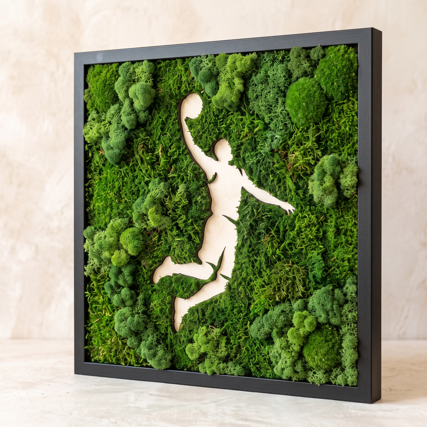 Basketball Moss Wall Art – Handmade Preserved Moss Panel, Dunk Silhouette