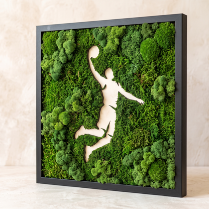 Basketball Moss Wall Art – Handmade Preserved Moss Panel, Dunk Silhouette