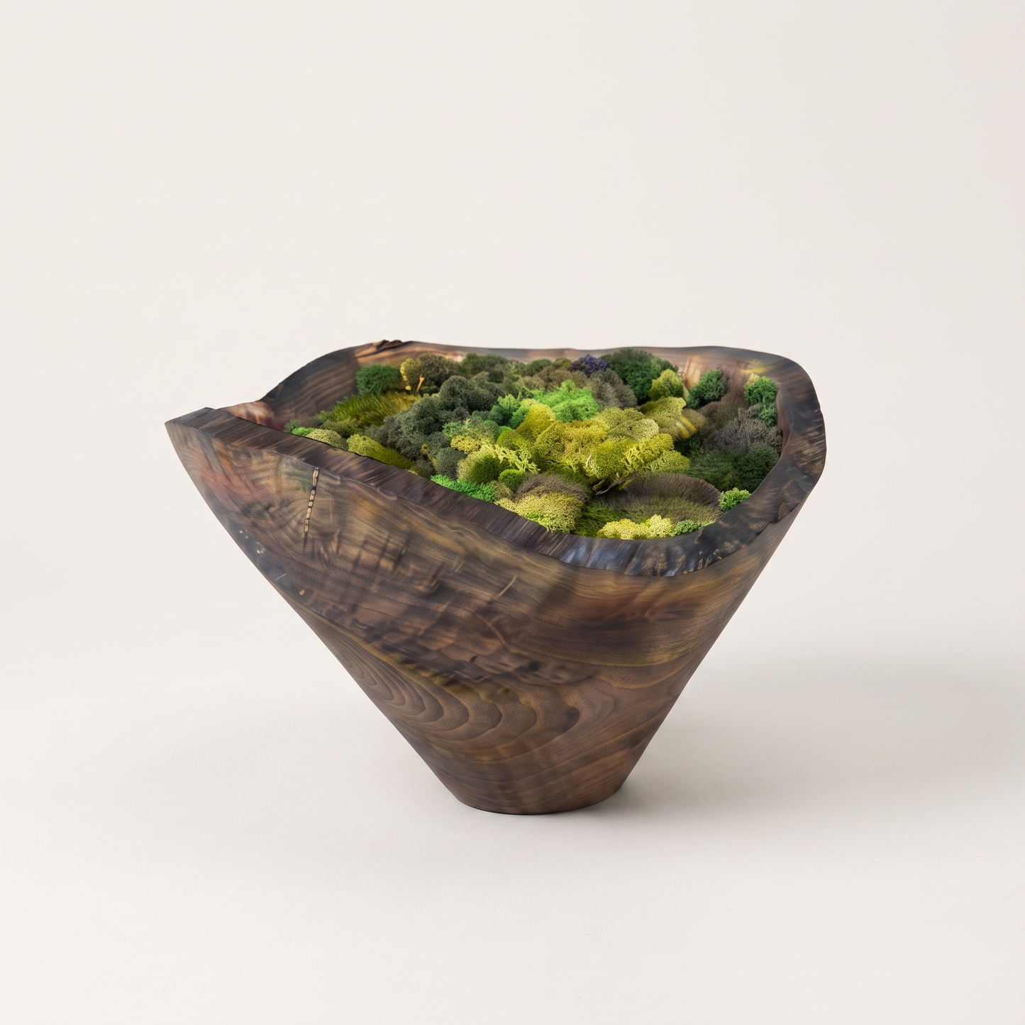 Round Preserved Moss Wall Art – Hand-Carved Walnut Frame, 60 cm
